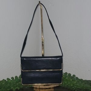 Vintage Markay Saga  1950's Shoulder Handbag Navy Blue w/Gold  Made in USA